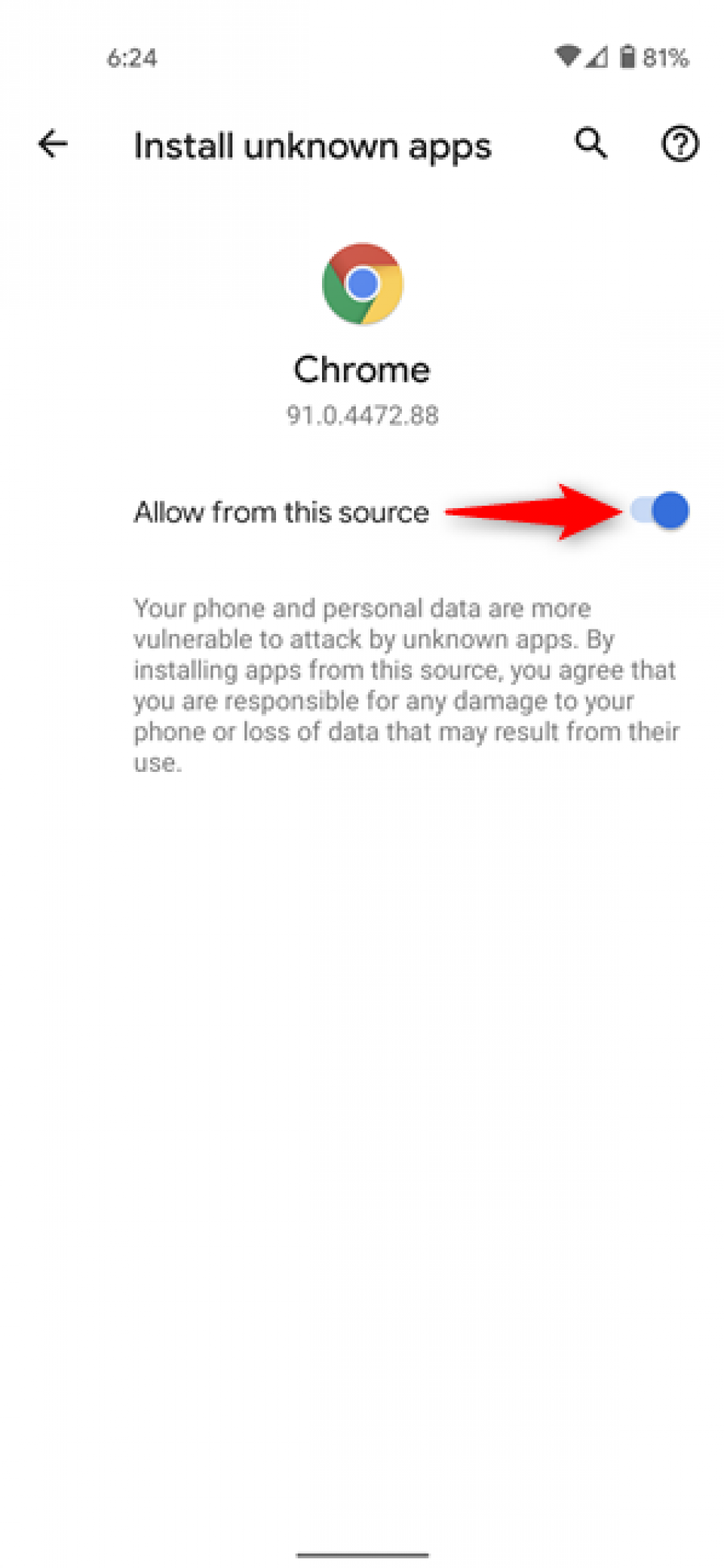 Tap on the switch next to “Allow from this source” to enable it.